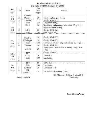 Giáo án Lớp 4 - Tuần 28 - Năm học 2017-2018 - Đoàn Thanh Phong