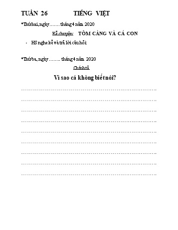 Bài tập ôn tập kiến thức môn Toán + Tiếng Việt Lớp 2 - Tuần 26 - Năm học 2019-2020
