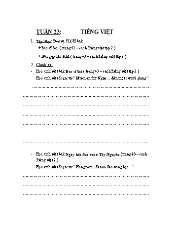 Đề cương ôn tập kiến thức môn Toán + Tiếng Việt Lớp 2 - Tuần 23