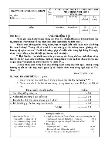Đề kiểm tra cuối học kỳ II môn Toán và Tiếng Việt 3 - Trường Tiểu học Nguyễn Bỉnh Khiêm