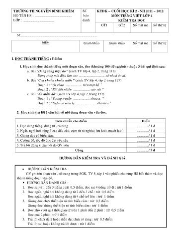 Đề kiểm tra định kỳ cuối học kỳ II các môn Lớp 4 - Trường Tiểu học Nguyễn Bỉnh Khiêm