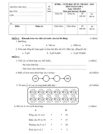 Đề kiểm tra định kỳ cuối học kỳ II môn Toán và Tiếng Việt Lớp 2 - Trường Tiểu học Nguyễn Bỉnh Khiêm (Có đáp án)