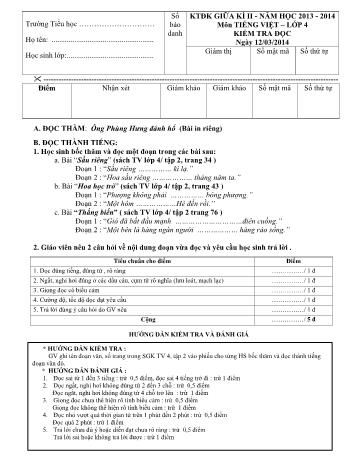 Đề kiểm tra định kỳ giữa học kỳ II môn Toán và Tiếng Việt Lớp 4 - Năm học 2013-2014 - Trường Tiểu học Nguyễn Bỉnh Khiêm (Có đáp án)