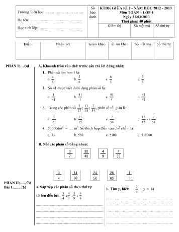 Đề kiểm tra định kỳ giữa học kỳ II môn Toán và Tiếng Việt Lớp 4 - Trường Tiểu học Nguyễn Bỉnh Khiêm (Có đáp án)