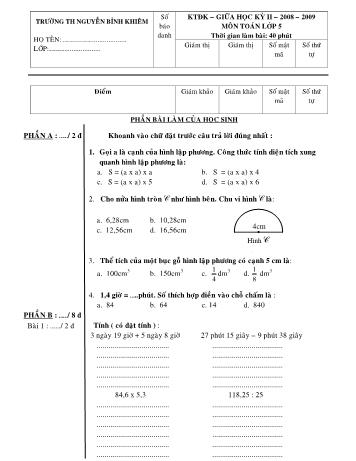 Đề kiểm tra giữa học kỳ II môn Toán và Tiếng Việt Lớp 5 - Trường Tiểu học Nguyễn Bỉnh Khiêm (Có đáp án)
