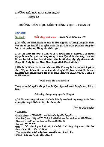 Bài hướng dẫn môn Tiếng Việt Lớp 3 - Tuần 24 - Trường tiểu học Trần Bình Trọng