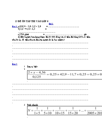 15 đề ôn tập thi vào lớp 6 môn Toán