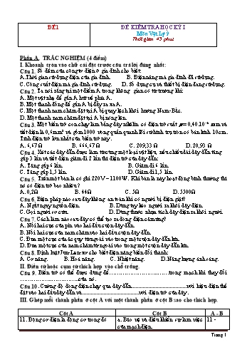 30 đề thi học kì I môn Vật lý Lớp 9 (Có đáp án)