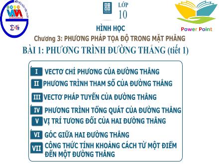 Bài giảng Hình học Lớp 10 - Chương III, Bài 1: Phương trình đường thẳng