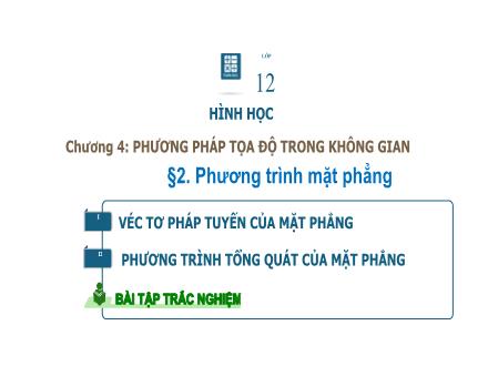 Bài giảng Hình học Lớp 12 - Chương 3, Tiết 33: Phương trình mặt phẳng