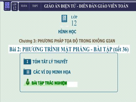 Bài giảng Hình học Lớp 12 - Chương 3, Tiết 36: Phương trình mặt phẳng