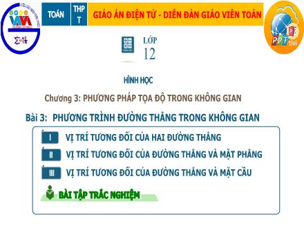 Bài giảng Hình học Lớp 12 - Chương 3, Tiết 40: Phương trình đường thẳng trong không gian