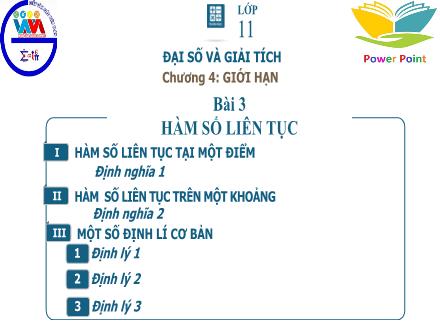 Bài giảng Toán Lớp 11 - Chương IV, Bài 3: Hàm số liên tục (Tiết 2)