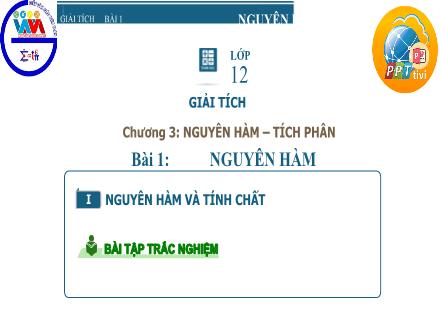 Bài giảng Toán Lớp 12 - Chương III, Bài 1: Nguyên hàm