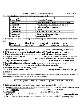Bài tập môn Tiếng Anh Lớp 9 - Unit 1 - Đề 1 (Có đáp án)