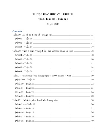 Bài tập môn Toán Lớp 3 - Tuần 19 đến 24 (Có đáp án)