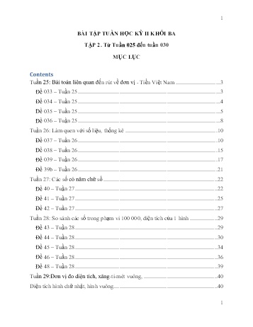 Bài tập môn Toán Lớp 3 - Tuần 25 đến 30 (Có đáp án)