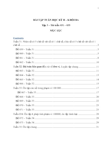 Bài tập môn Toán Lớp 3 - Tuần 31 đến 35 (Có đáp án)