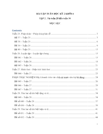 Bài tập môn Toán Lớp 4 - Tuần 25 đến 30 (Có đáp án)