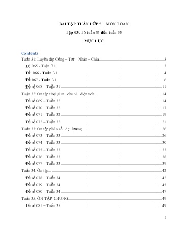 Bài tập môn Toán Lớp 5 - Tuần 31 đến 35 (Có đáp án)