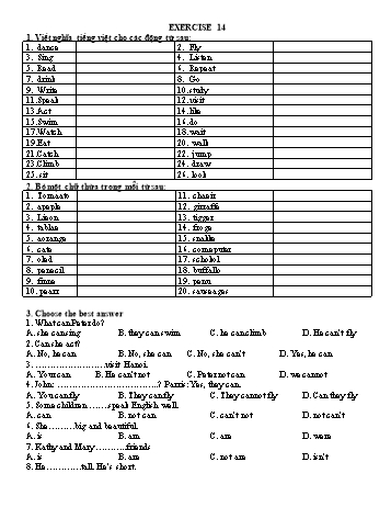 Bài tập Tiếng Anh Lớp 3 - Exercise 14