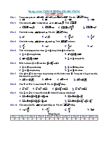 Bài tập về nhà môn Toán Lớp 10 - Bài: Tích vô hướng của hai vecto