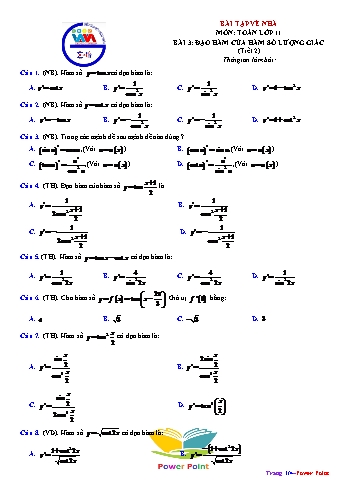 Bài tập về nhà môn Toán Lớp 11 - Bài 3: Đạo hàm của hàm số lượng giác (Tiết 2)