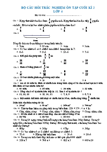 Bộ câu hỏi trắc nghiệm ôn tập cuối kì 2 môn Toán Lớp 4
