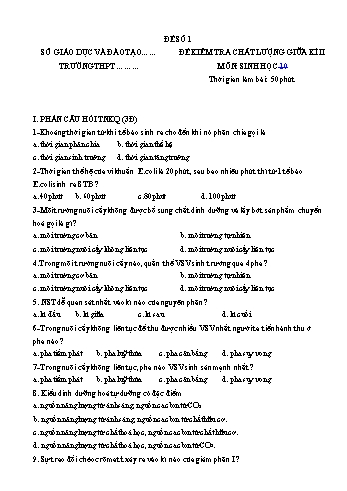 Bộ đề kiểm tra giữa kì II môn Sinh học Lớp 10 (Có đáp án)