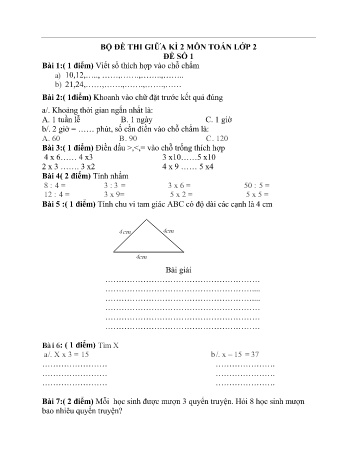 Bộ đề thi giữa kì 2 môn Toán Lớp 2