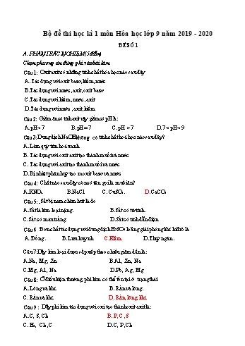 Bộ đề thi học kì I môn Hóa học Lớp 9 (Có đáp án)