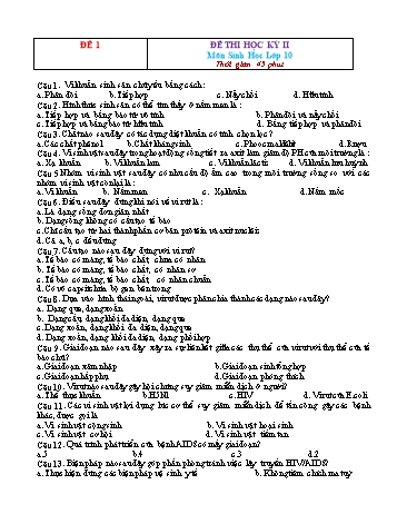 Bộ đề thi học kì II môn Sinh học Lớp 10 (Có đáp án)