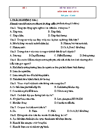 Bộ đề thi học kì II môn Sinh học Lớp 8 (Có đáp án)