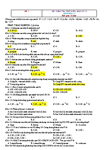 Bộ đề thi thử giữa kì II môn Hóa học Lớp 11 (Có đáp án)
