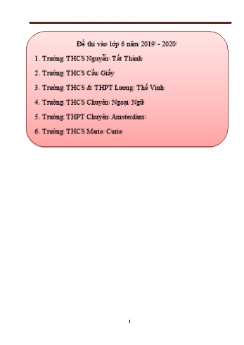 Bộ đề thi vào lớp 6 môn Toán - Năm học 2019-2020 (Có đáp án)