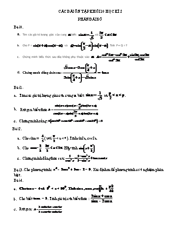 Các bài ôn tập học kì 2 môn Toán Lớp 10