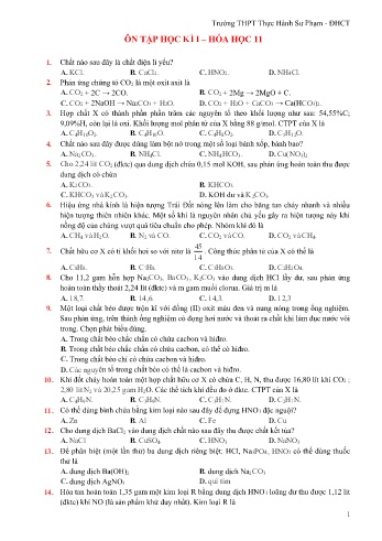 Đề cương ôn tập học kì I môn Hóa học Lớp 11 - Trường THPT Thực hành Sư phạm - ĐHCT