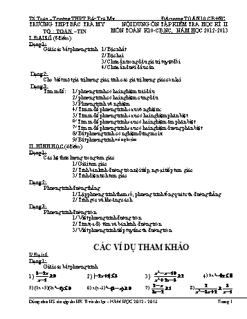 Đề cương ôn tập kiểm tra học kì II môn Toán Lớp 10 - Trường THPT Bắc Trà My - Năm học 2012-2013