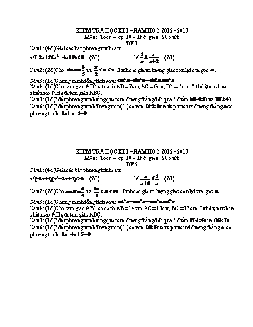 Đề khảo sát chất lượng học kì I môn Toán Khối 10 - Năm học 2012-2013 (Có đáp án)