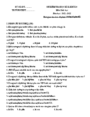 Đề khảo sát chất lượng học kì II môn Sinh học Lớp 10 - Năm học 2021-2022 - Đề 2 (Có đáp án)