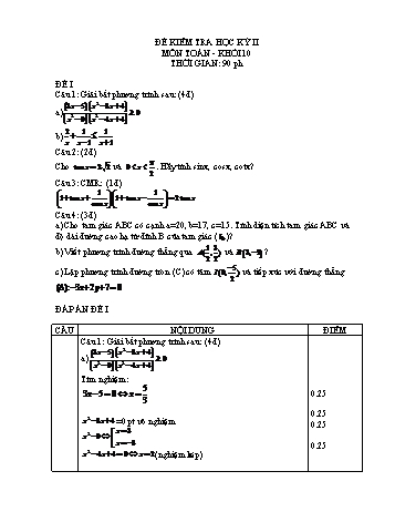 Đề khảo sát chất lượng học kì II môn Toán Khối 10 (Có đáp án)