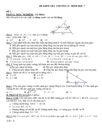 Đề kiểm tra chương II môn Hình học Lớp 7