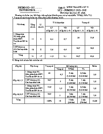 Đề kiểm tra đánh giá giữa kì II môn Vật lí Lớp 9 - Năm học 2021-2022 - Đề 3 (Có đáp án)