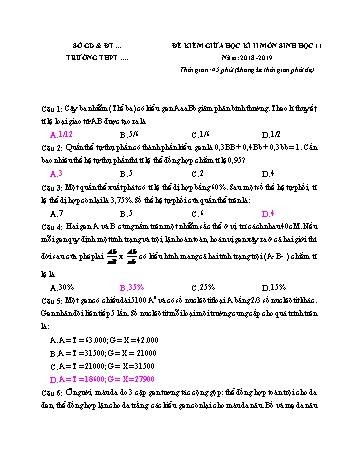 Đề kiểm tra giữa học kì II môn Sinh học Lớp 11 - Năm học 2018-2019 - Đề 2 (Có đáp án)