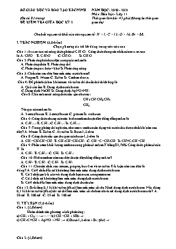 Đề kiểm tra giữa kì II môn Hóa học Lớp 11 - Sở GD&ĐT Bắc Ninh - Năm học 2020-2021 (Có đáp án)