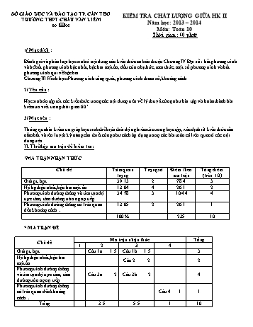 Đề kiểm tra giữa kì II môn Toán Lớp 10 - Trường THPT Châu Văn Liêm - Năm học 2013-2014 (Có đáp án)