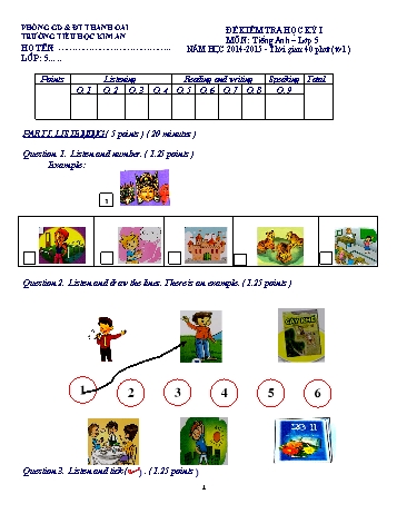 Đề kiểm tra học kì I môn Tiếng Anh Lớp 5 - Trường Tiểu học Kim An - Năm học 2014-2015