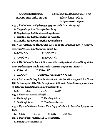 Đề kiểm tra học kì I môn Vật lí Lớp 12 - Trường THPT Châu Thành - Năm học 2015-2016 (Có đáp án)
