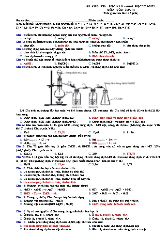 Đề kiểm tra học kì II môn Hóa học Lớp 10 - Năm học 2021-2022 - Đề 4 (Có đáp án)