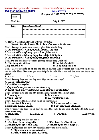 Đề kiểm tra học kì II môn Khoa học tự nhiên Lớp 6 - Trường THCS Hai Bà Trưng - Năm học 2021-2022 (Có đáp án)